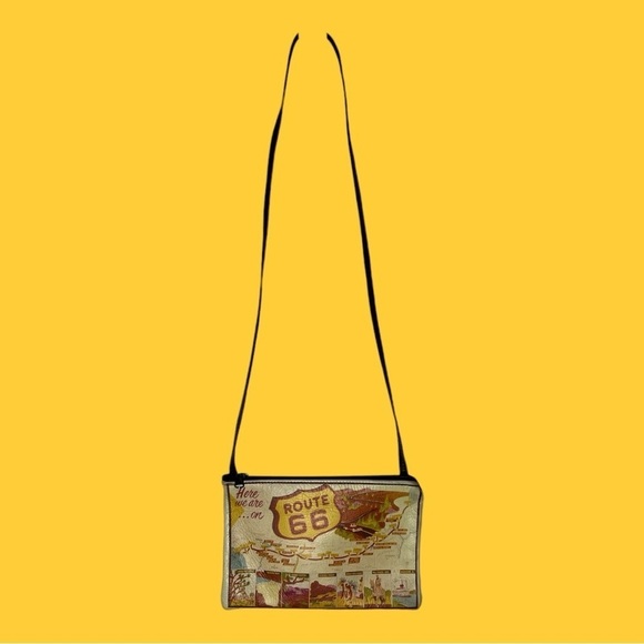 Route 66 Novelty Small Shoulder Bag Vintage Print 17” Shoulder Strap 9” x 6” - Picture 1 of 5